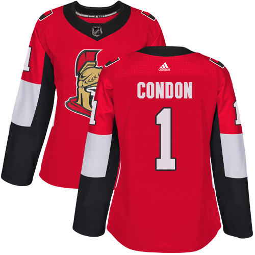 Adidas Ottawa Senators 1 Mike Condon Red Home Authentic Women Stitched NHL Jersey